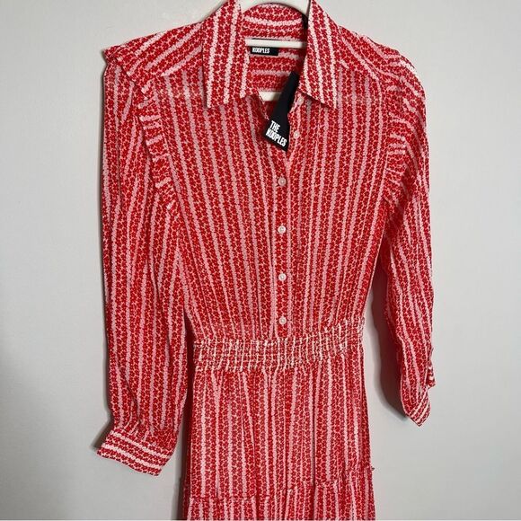 The Kooples RED AND WHITE FLORAL PRINT LONG DRESS WITH RUFFLES NWT - Picture 8 of 13